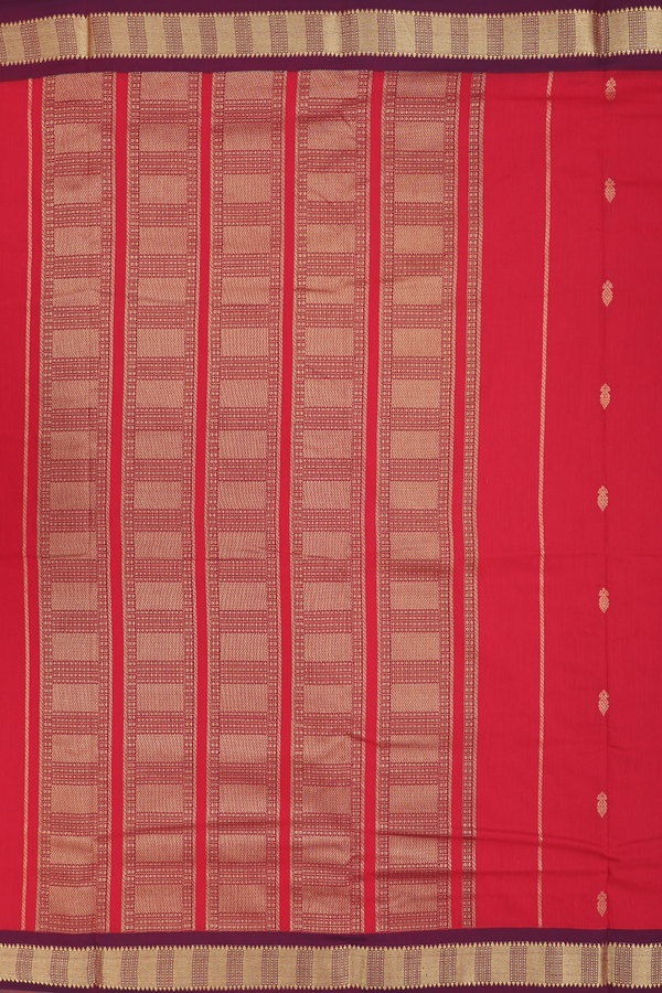 Nine Yards Apoorva Cotton Saree Scarlet Red With Zari Buttas