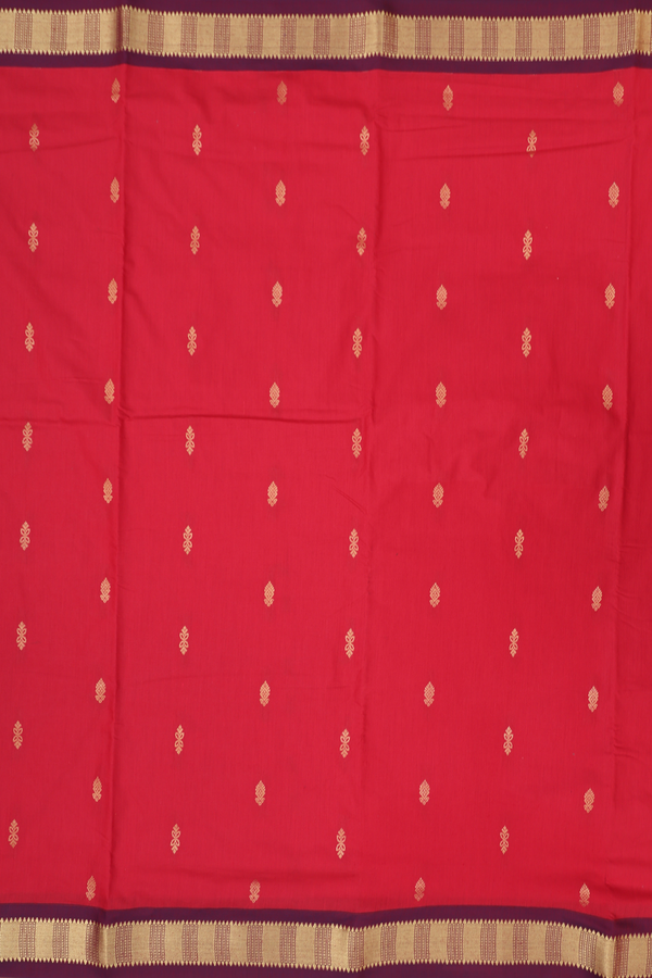 Nine Yards Apoorva Cotton Saree Scarlet Red With Zari Buttas