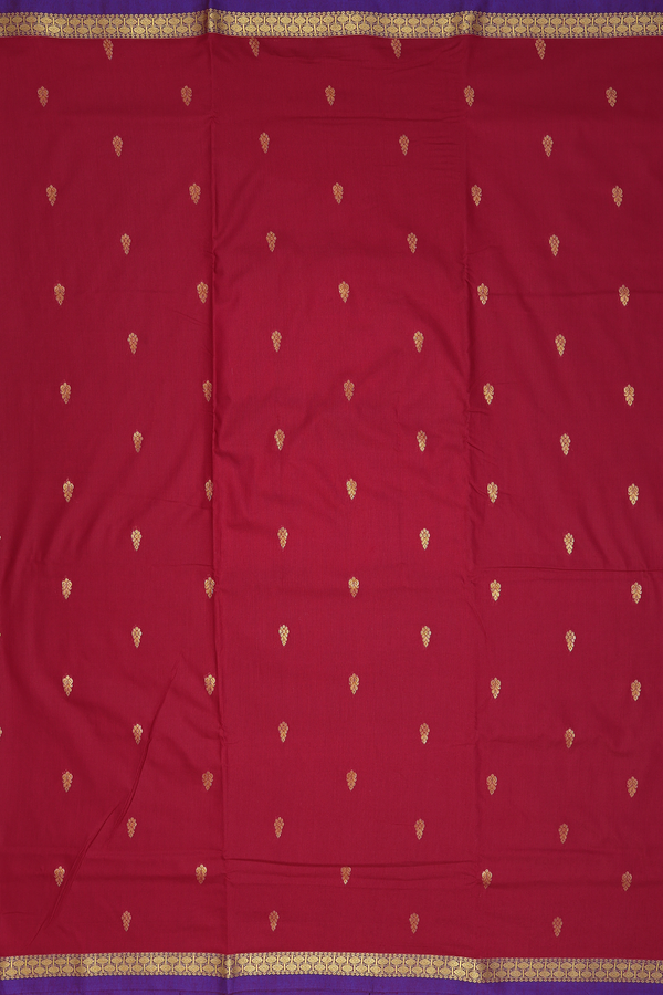 Nine Yards Apoorva Cotton Saree In Ruby Red With Zari Buttas
