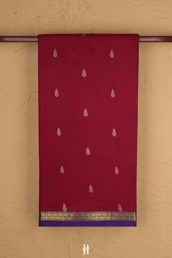 Nine Yards Apoorva Cotton Saree In Ruby Red With Zari Buttas