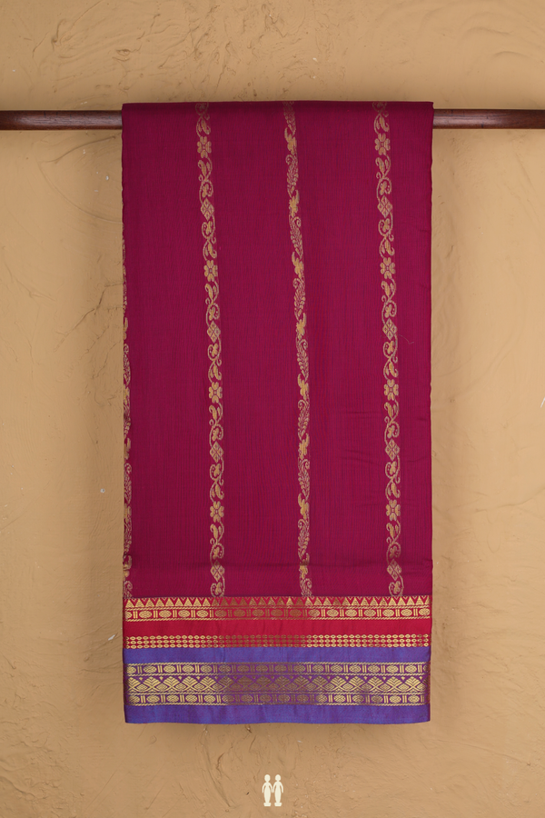 Nine Yards Apoorva Cotton Saree Magenta With Stripes Design