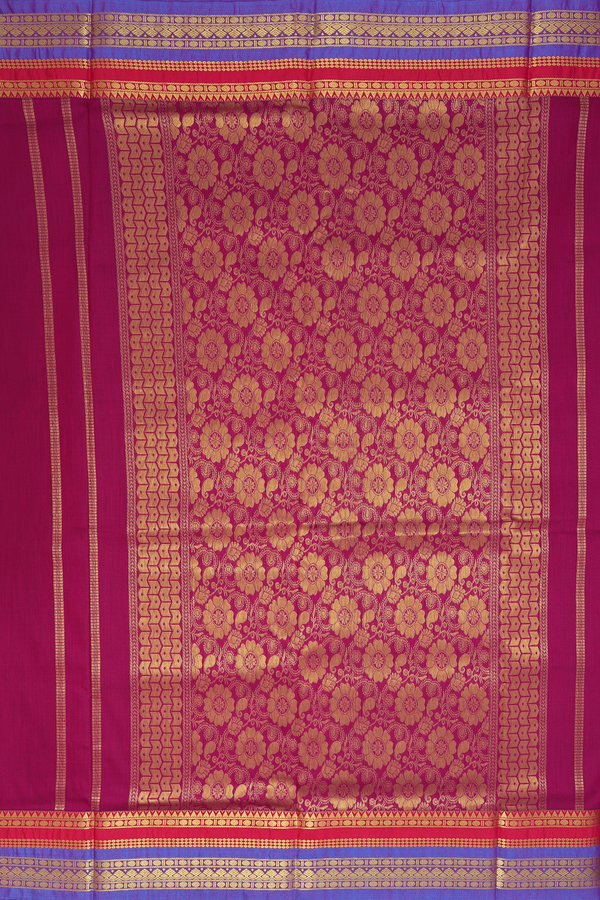 Nine Yards Apoorva Cotton Saree Magenta With Stripes Design