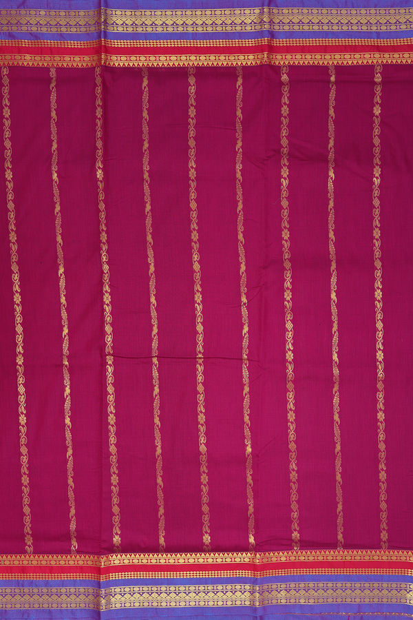 Nine Yards Apoorva Cotton Saree Magenta With Stripes Design