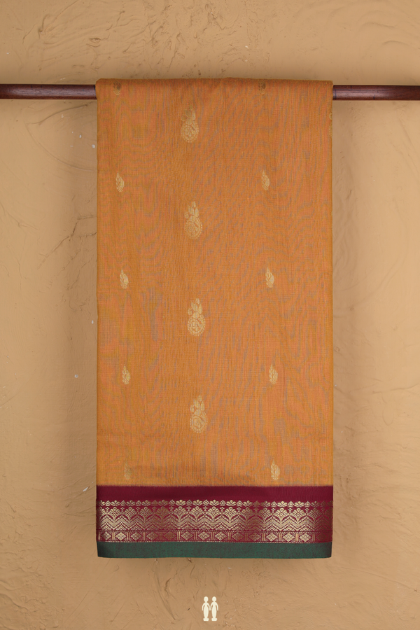 Nine Yards Apoorva Cotton Saree Ochre Orange With Zari Buttas