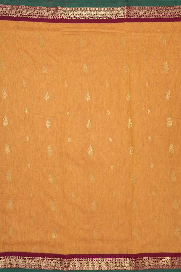 Nine Yards Apoorva Cotton Saree Ochre Orange With Zari Buttas