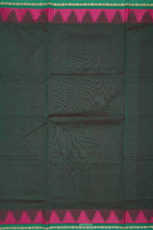 Nine Yards Cotton Saree In Dark Green With Threadwork Border