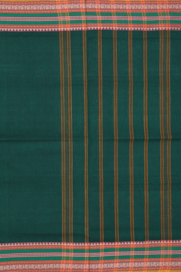 Nine Yards Cotton Saree Forest Green With Threadwork Border