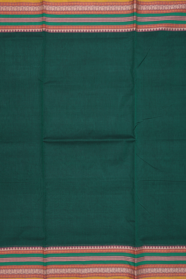 Nine Yards Cotton Saree Forest Green With Threadwork Border