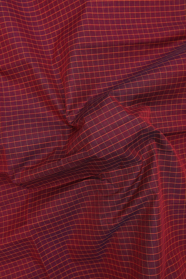 Nine Yards Cotton Saree In Berry Red With Check Design