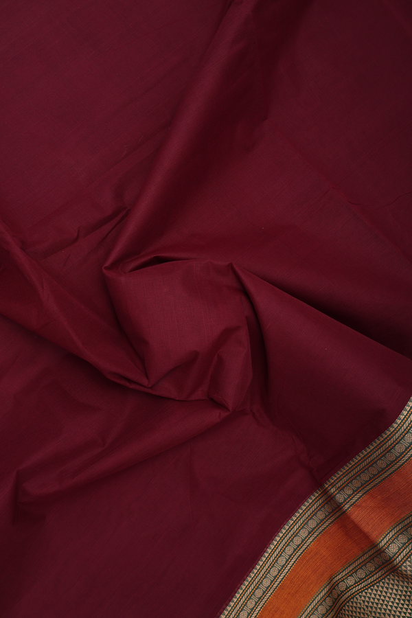 Nine Yards Cotton Saree In Berry Red With Contrast Border