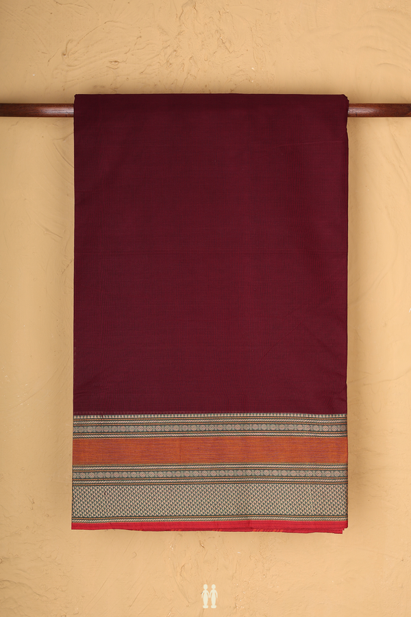 Nine Yards Cotton Saree In Berry Red With Contrast Border