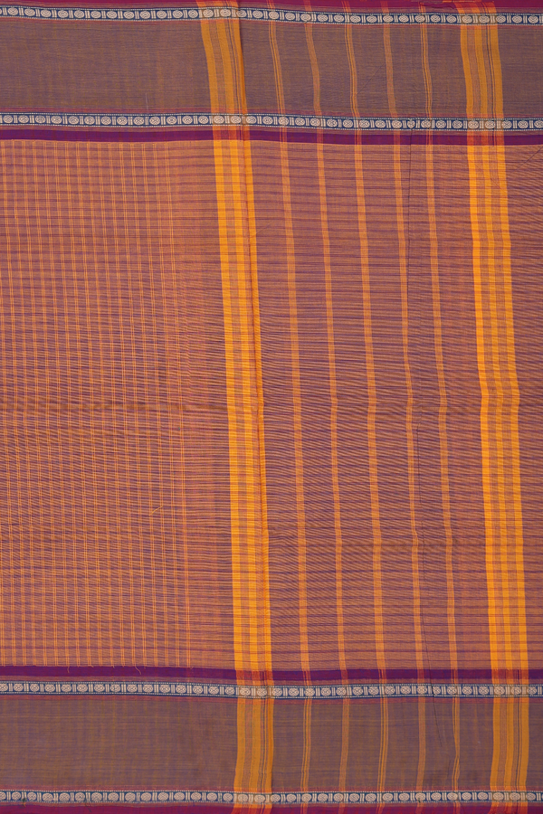 Nine Yards Cotton Saree In Brown With Checks Design