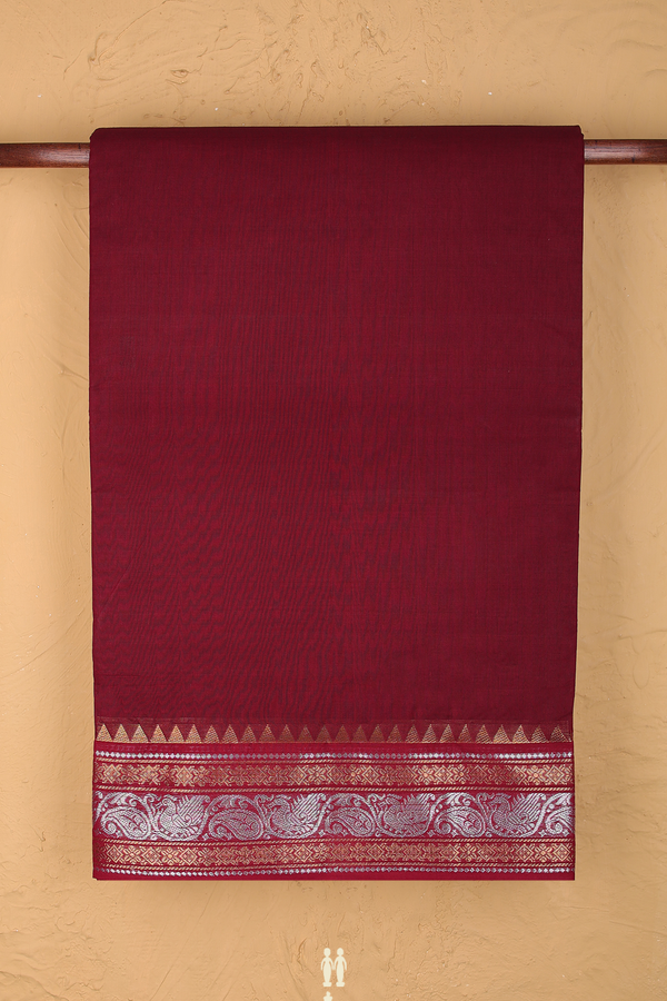 Nine Yards Cotton Saree In Cherry Red With Zari Border