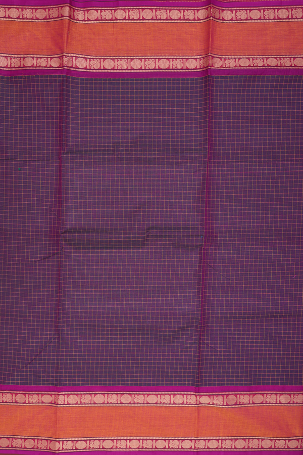 Nine Yards Cotton Saree In Dual Tone With Check Design