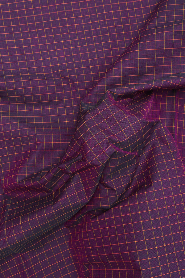 Nine Yards Cotton Saree In Dual Tone With Check Design