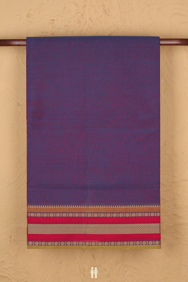 Nine Yards Cotton Saree In Dual Tone With Threadwork Border