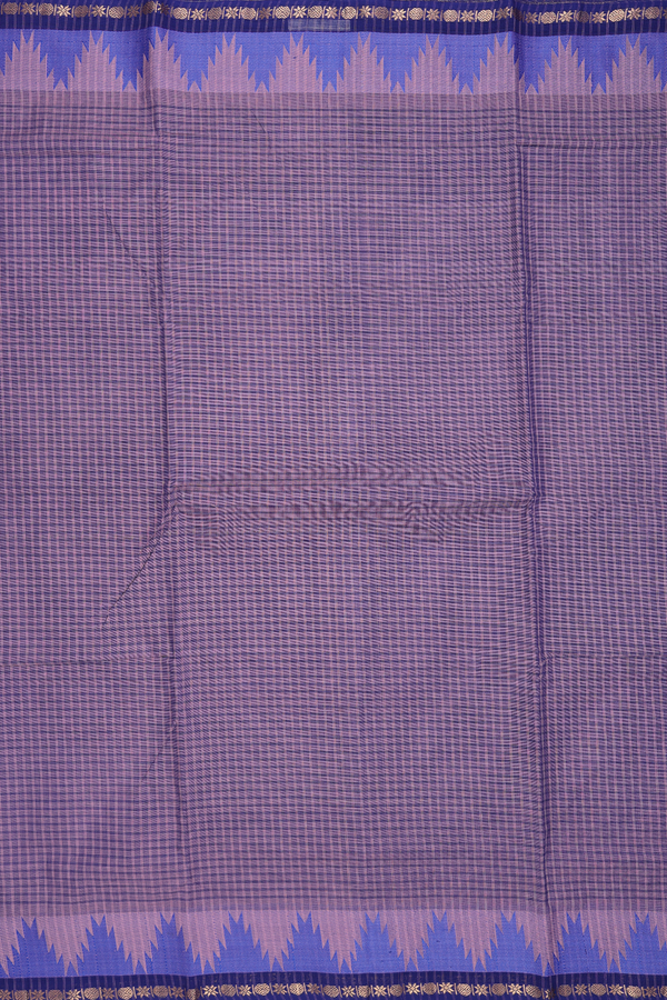 Nine Yards Cotton Saree In Dusty Purple With Checks Design