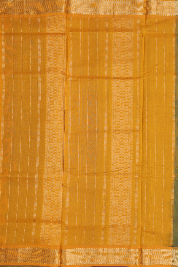 Nine Yards Cotton Saree In Forest Green With Checks Design