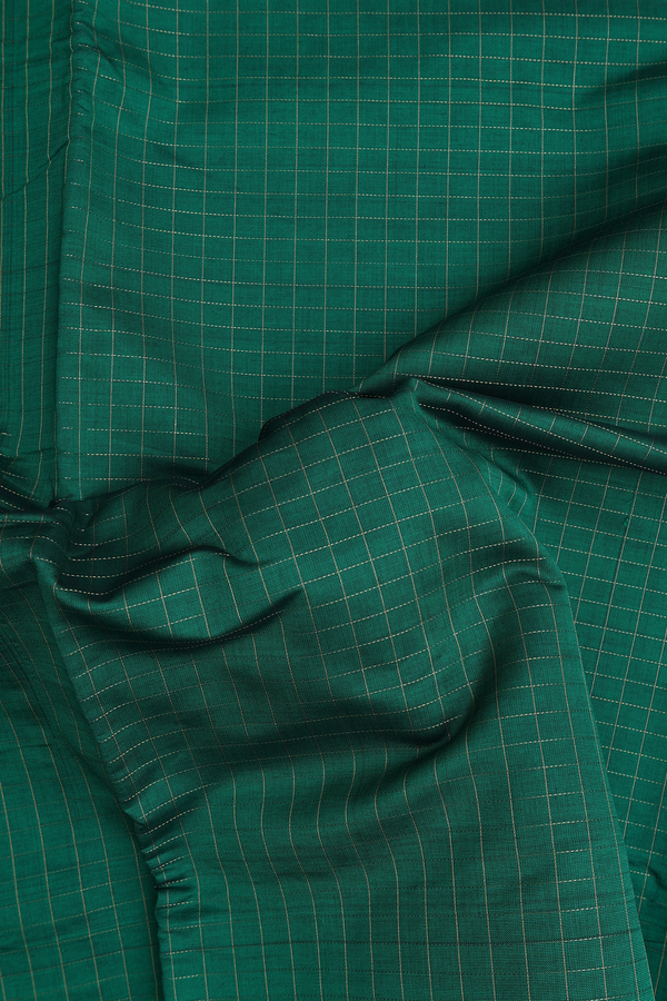 Nine Yards Cotton Saree In Forest Green With Checks Design