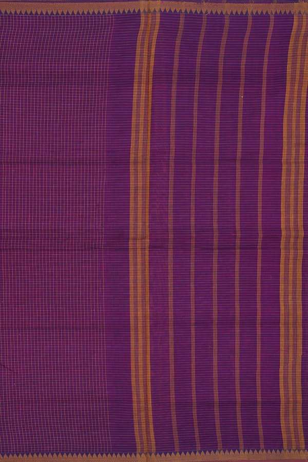 Nine Yards Cotton Saree In Grape Purple With Checks Design
