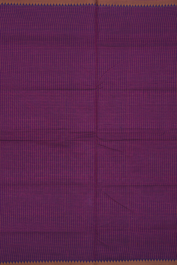 Nine Yards Cotton Saree In Grape Purple With Checks Design