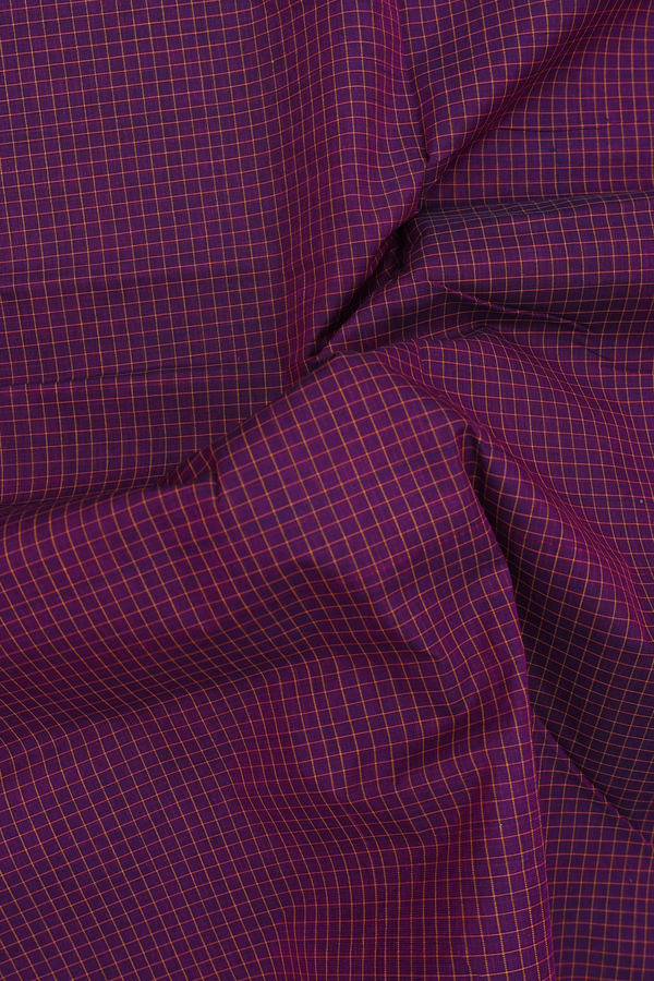 Nine Yards Cotton Saree In Grape Purple With Checks Design