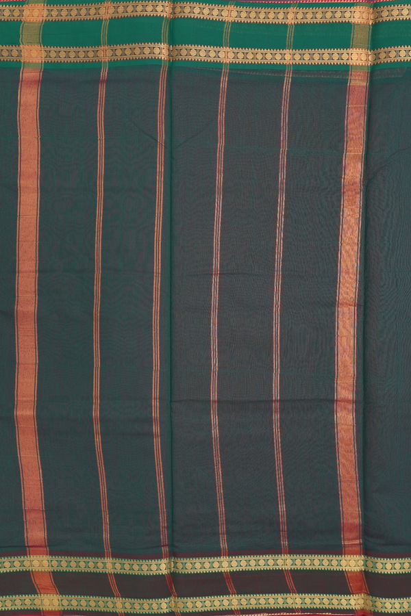 Nine Yards Cotton Saree In Hibiscus Red With Rudraksh Border