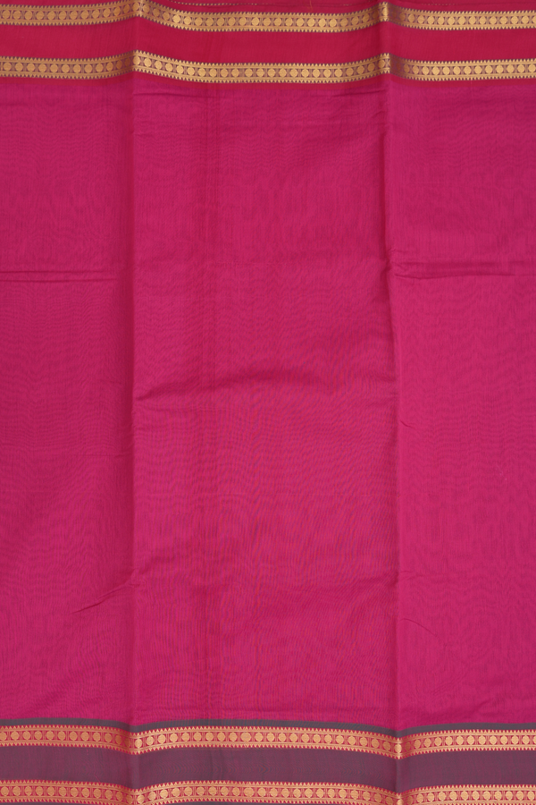 Nine Yards Cotton Saree In Hibiscus Red With Rudraksh Border