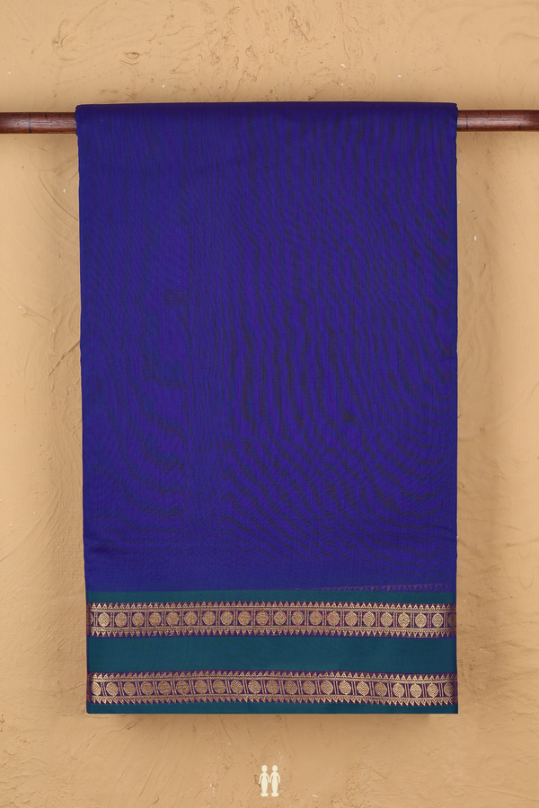 Nine Yards Cotton Saree In Indigo Blue With Rudraksh Border