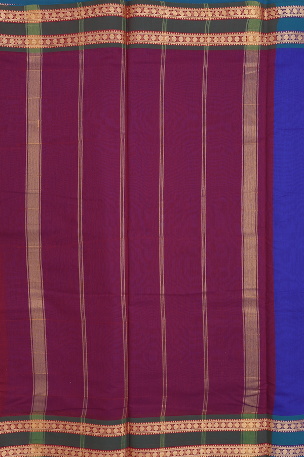 Nine Yards Cotton Saree In Indigo Blue With Rudraksh Border