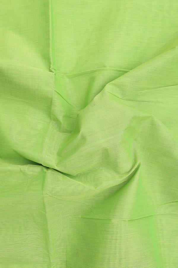 Nine Yards Cotton Saree In Lime Green With Threadwork Border