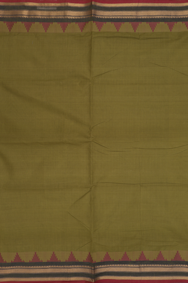 Nine Yards Cotton Saree In Mehendi Green With Zari Border