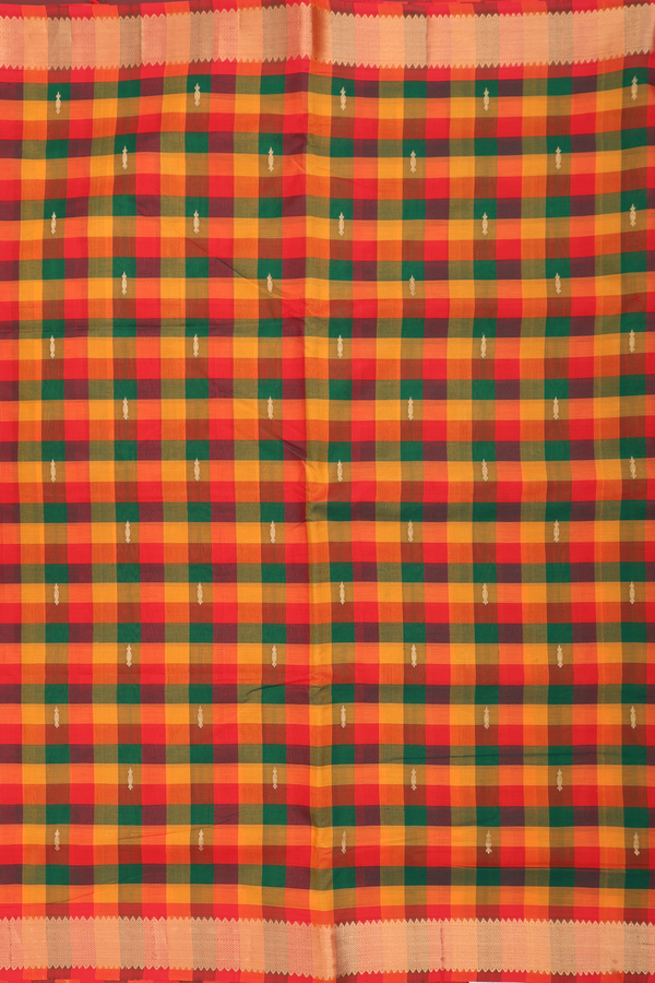 Nine Yards Silk Cotton Saree Multicolor With Checks Design