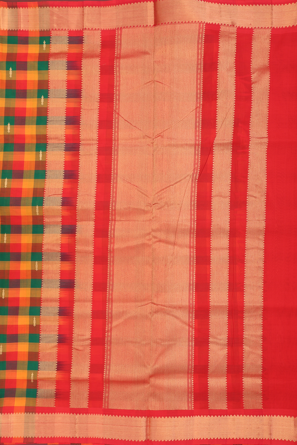 Nine Yards Silk Cotton Saree Multicolor With Checks Design