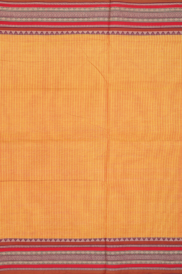 Nine Yards Cotton Saree In Mustard Orange With Checks Design