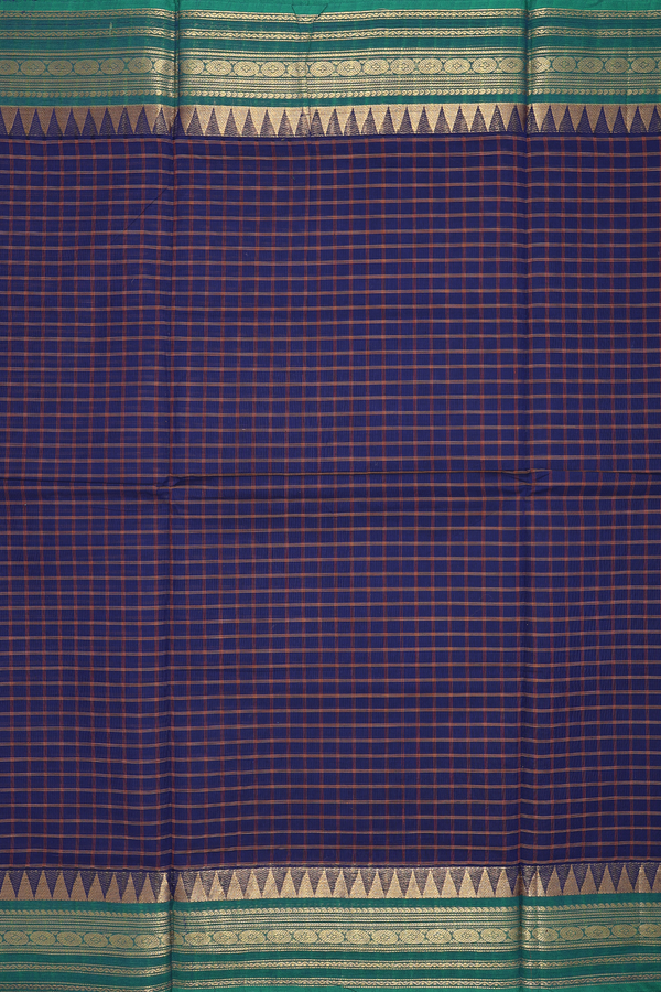 Nine Yards Cotton Saree In Navy Blue With Contrast Border