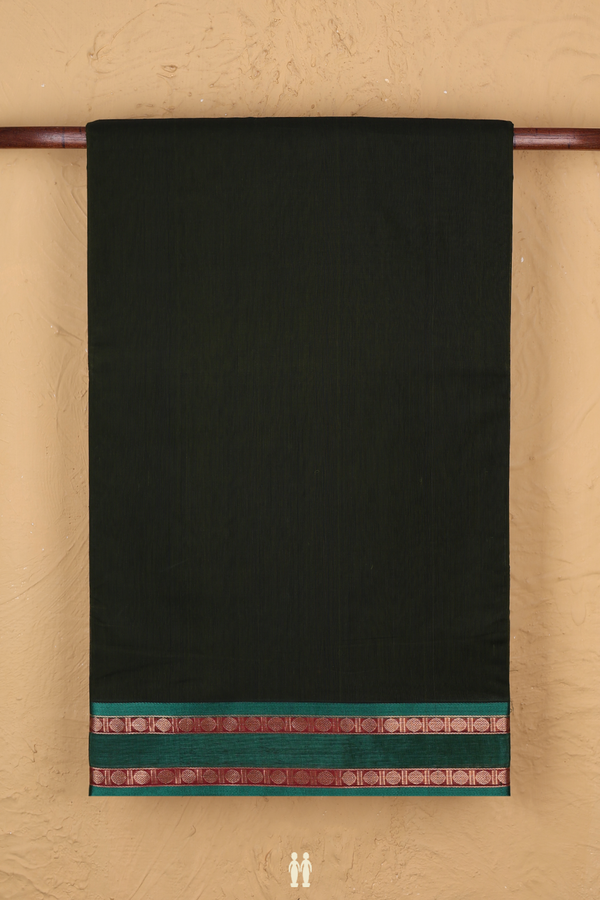 Nine Yards Silk Cotton Saree Olive Green With Rudraksh Border