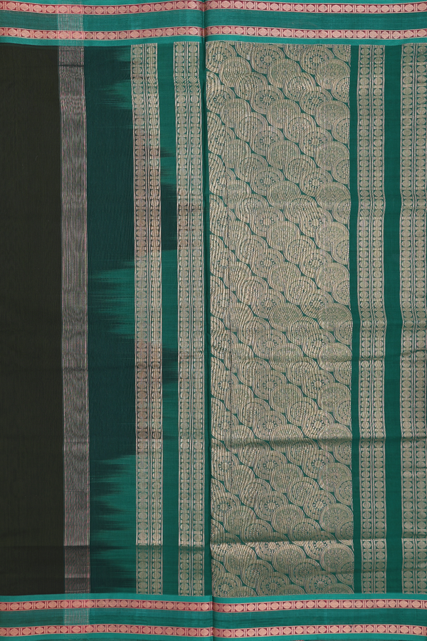 Nine Yards Silk Cotton Saree Olive Green With Rudraksh Border