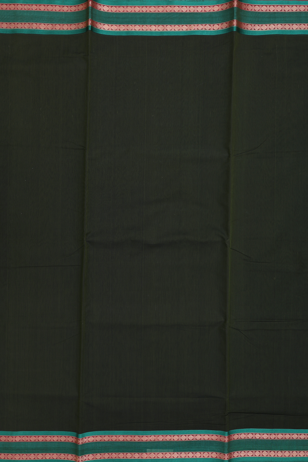 Nine Yards Silk Cotton Saree Olive Green With Rudraksh Border