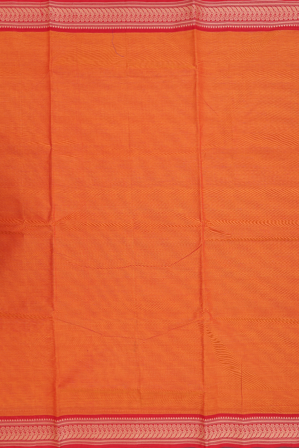 Nine Yards Cotton Saree In Orange With Threadwork Border