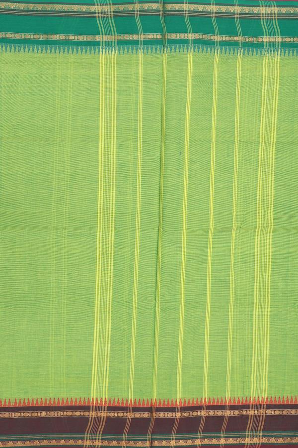Nine Yards Cotton Saree In Parrot Green With Zari Border