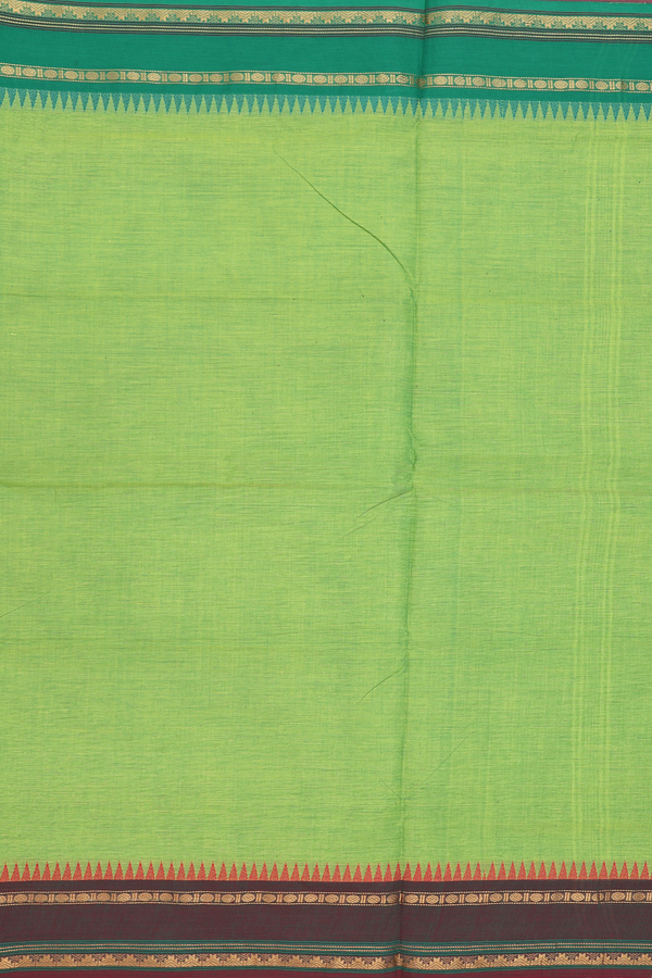 Nine Yards Cotton Saree In Parrot Green With Zari Border