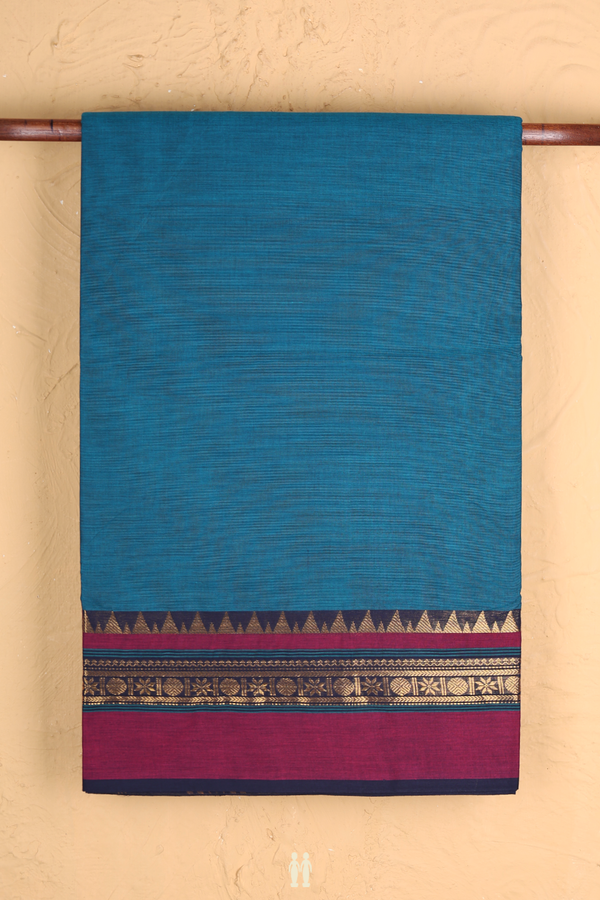 Nine Yards Cotton Saree In Teal Blue With Zari Border