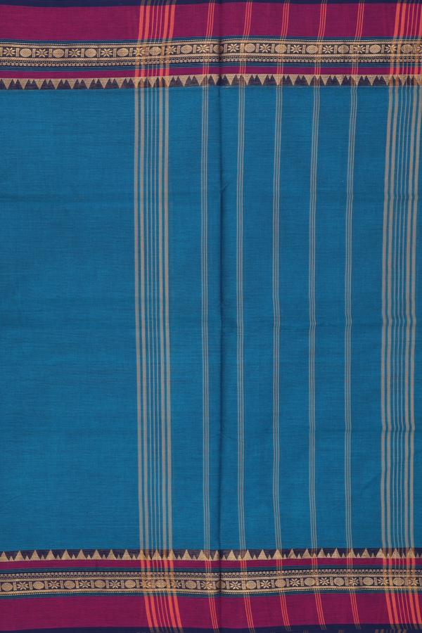 Nine Yards Cotton Saree In Teal Blue With Zari Border