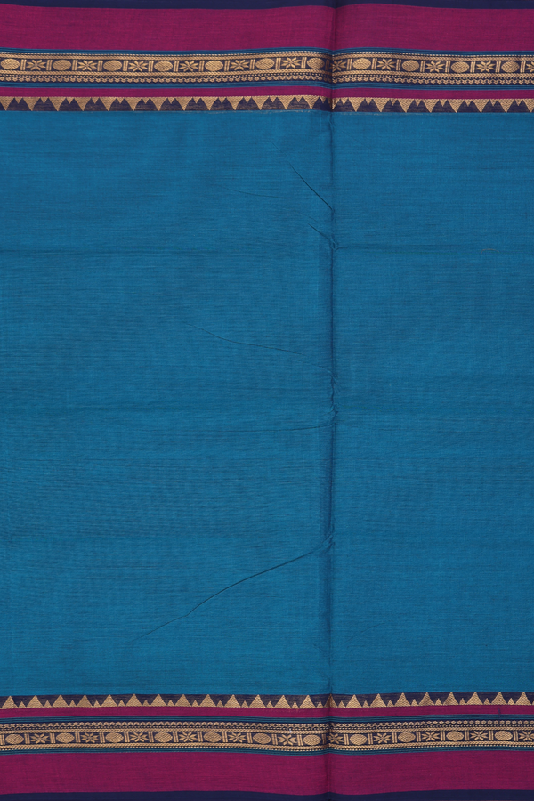 Nine Yards Cotton Saree In Teal Blue With Zari Border