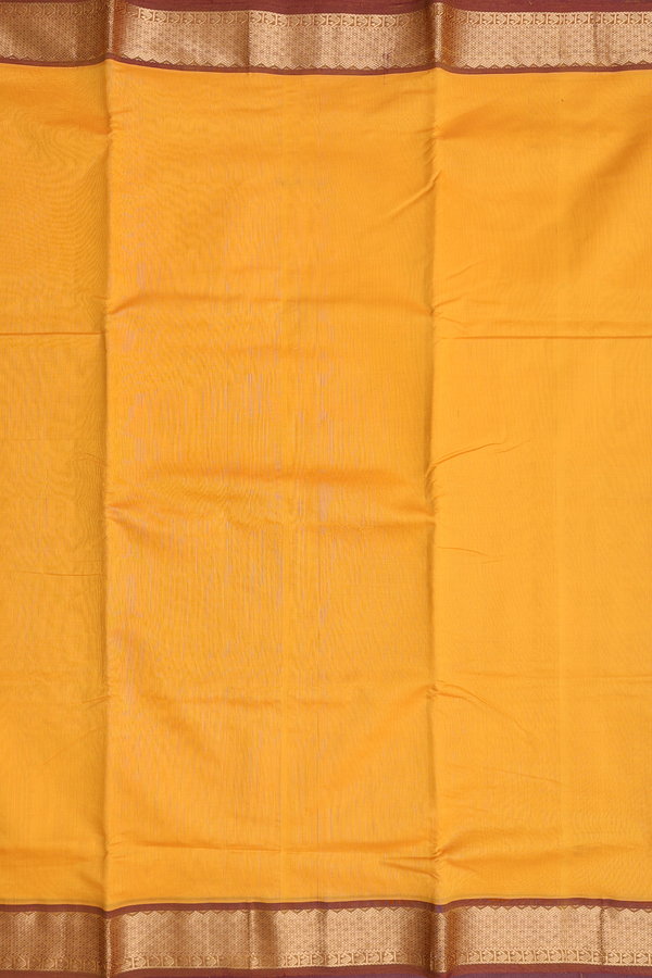 Nine Yards Cotton Saree In Yellow With Contrast Border
