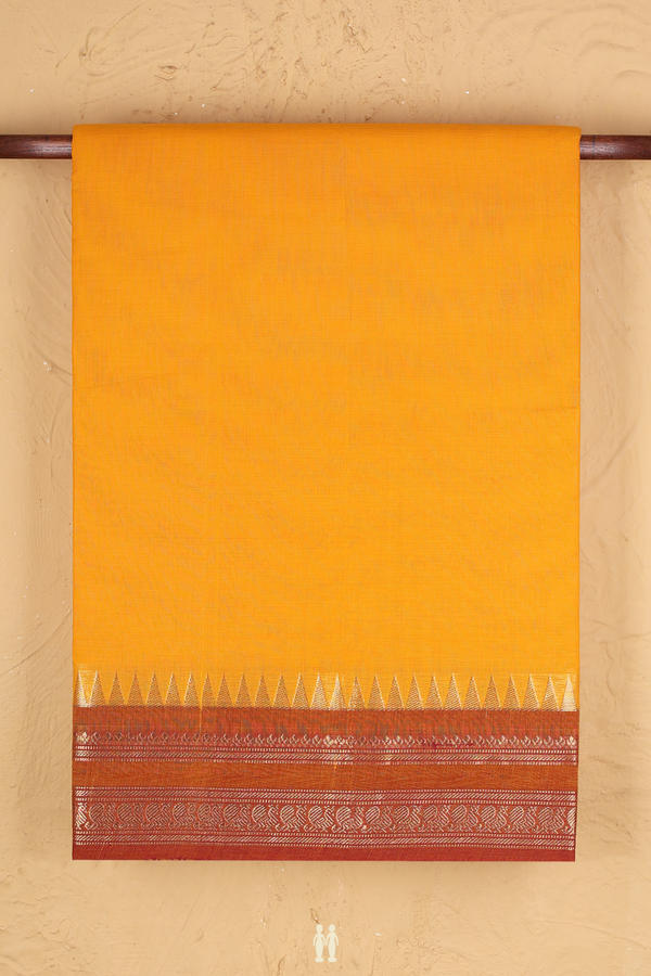 Nine Yards Cotton Saree In Mango Yellow With Contrast Border