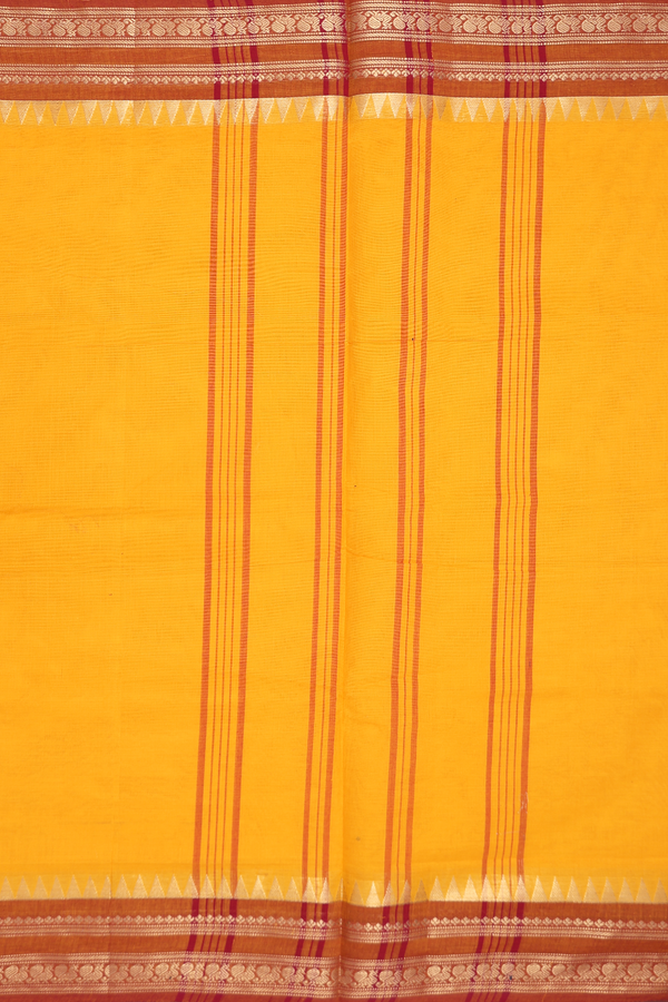 Nine Yards Cotton Saree In Mango Yellow With Contrast Border