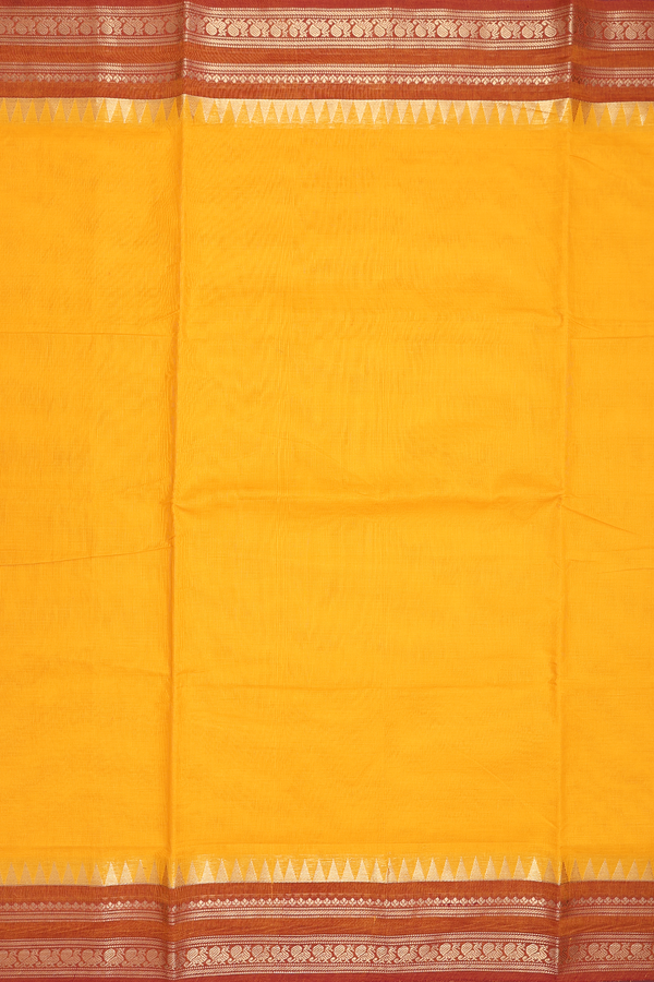 Nine Yards Cotton Saree In Mango Yellow With Contrast Border