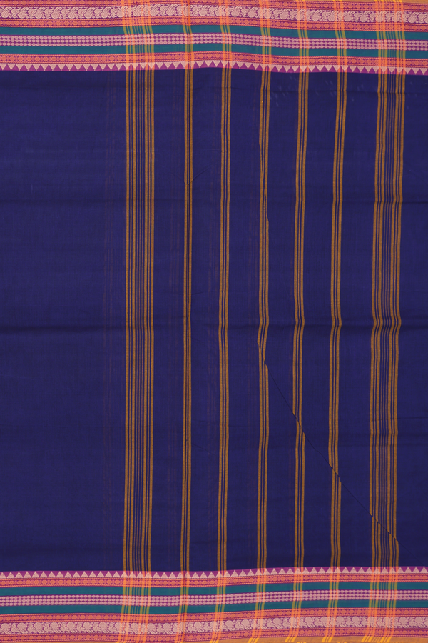 Nine Yards Cotton Saree Navy Blue With Threadwork Border